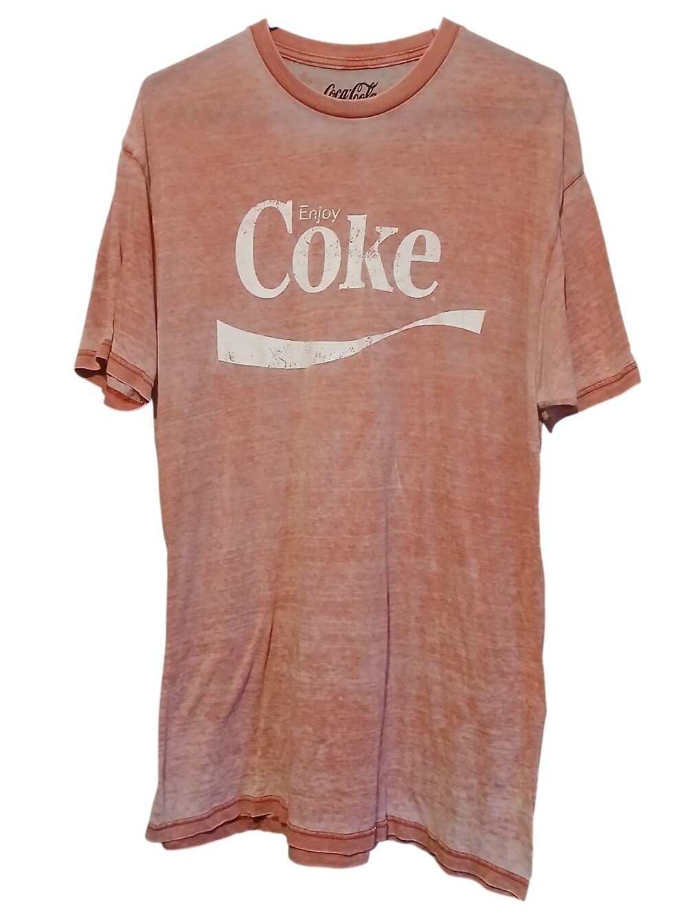 Officially Licensed Coca Cola Women's Vintage-Style Faded Coral Graphic Tee